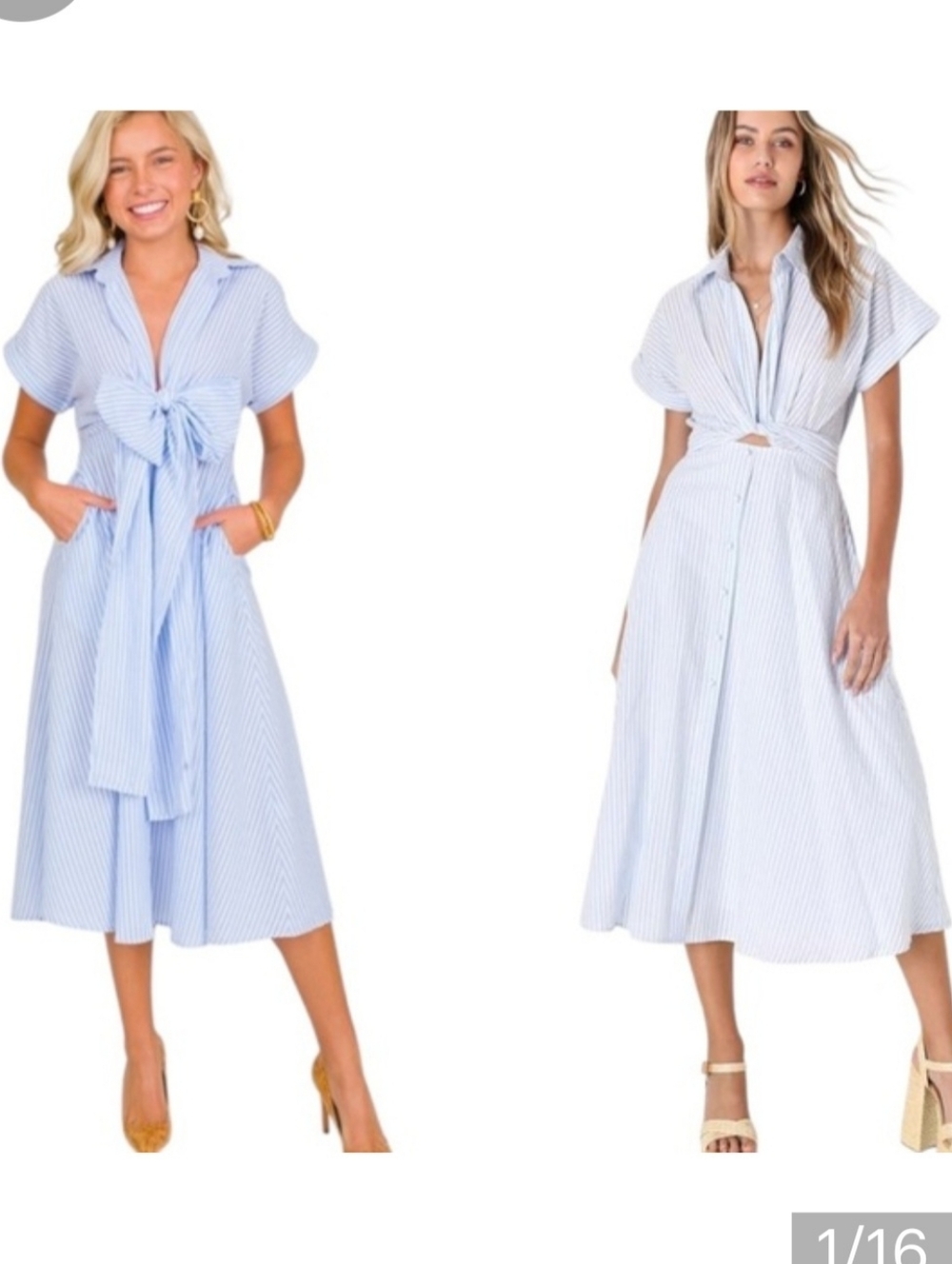 Light Blue Striped Tie-Front Midi Dress Sz XL